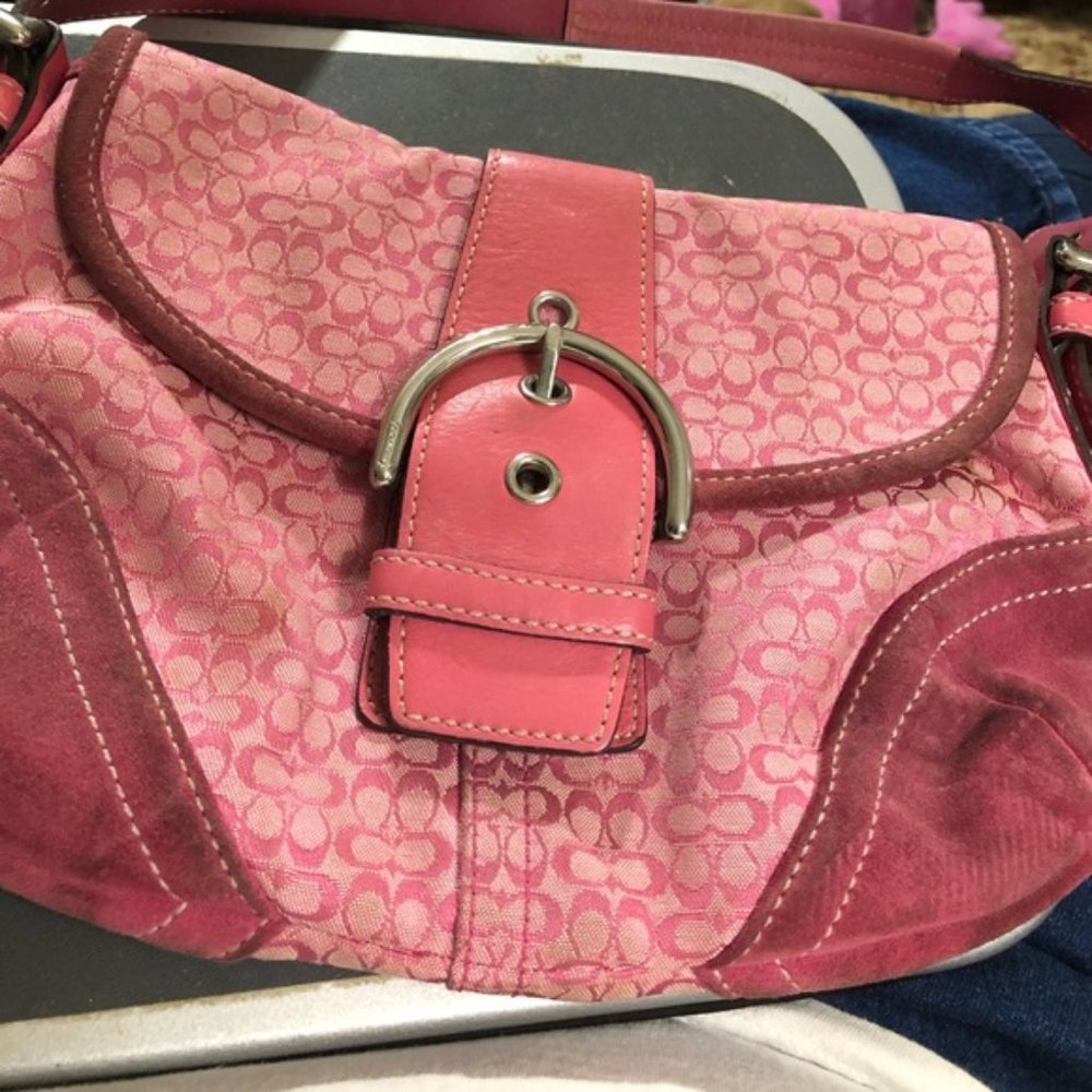 Coach signature pink canvas/leather purse